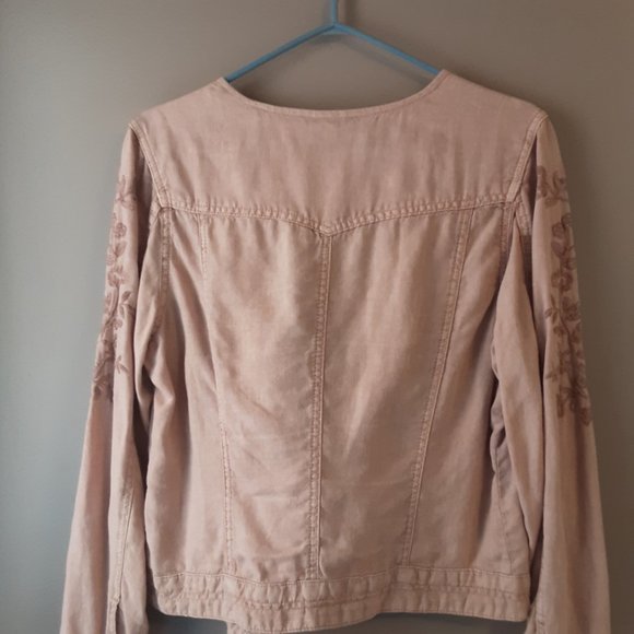 DiDi Women's 100% Linen Embroidered Moto Blazer Blush Beige Size Large - Picture 9 of 14